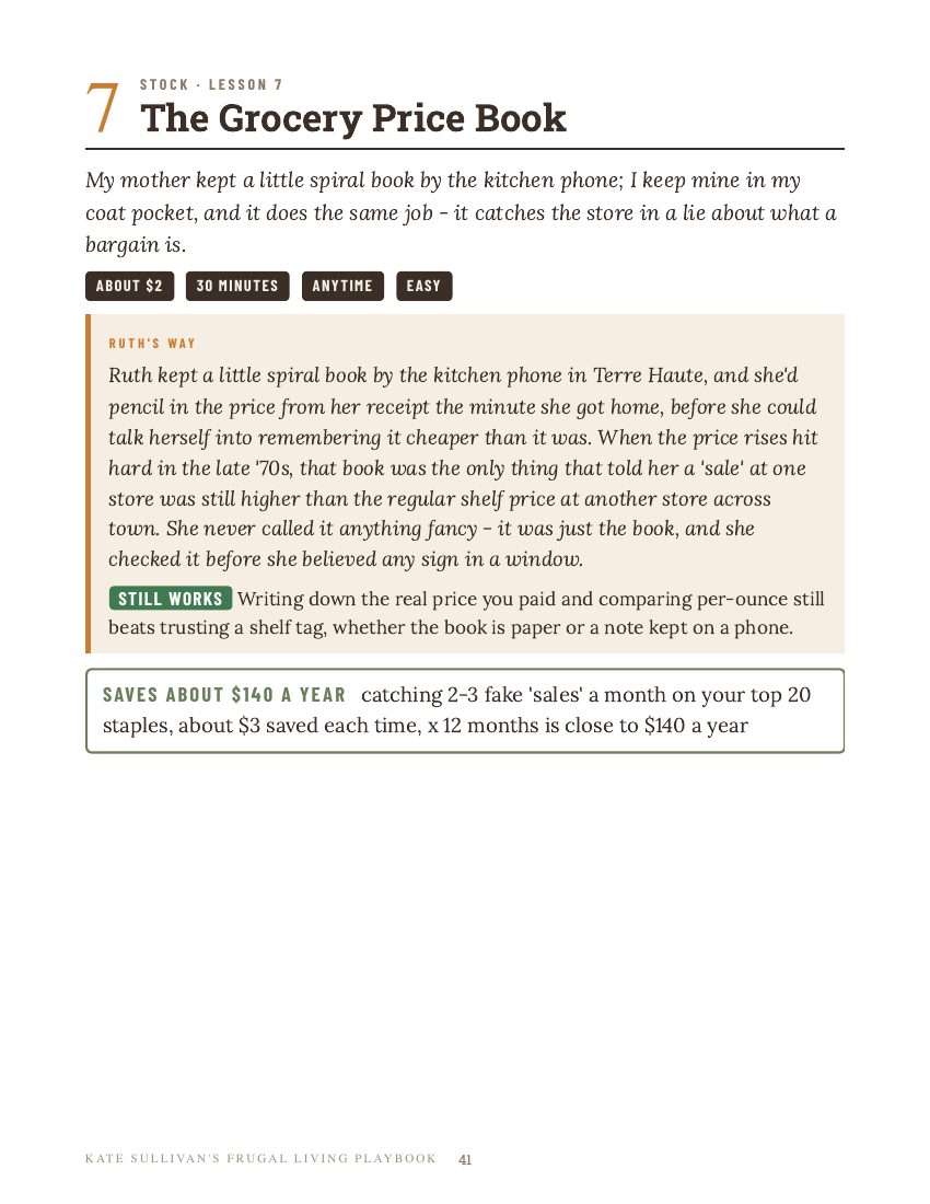 Lesson 7, the grocery price book